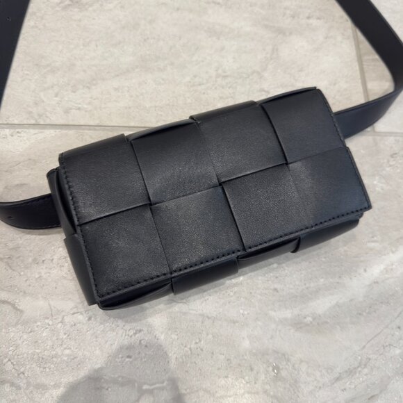 Quince Women's Italian Leather Handwoven Box Belt Bag Black OS - Picture 3 of 14